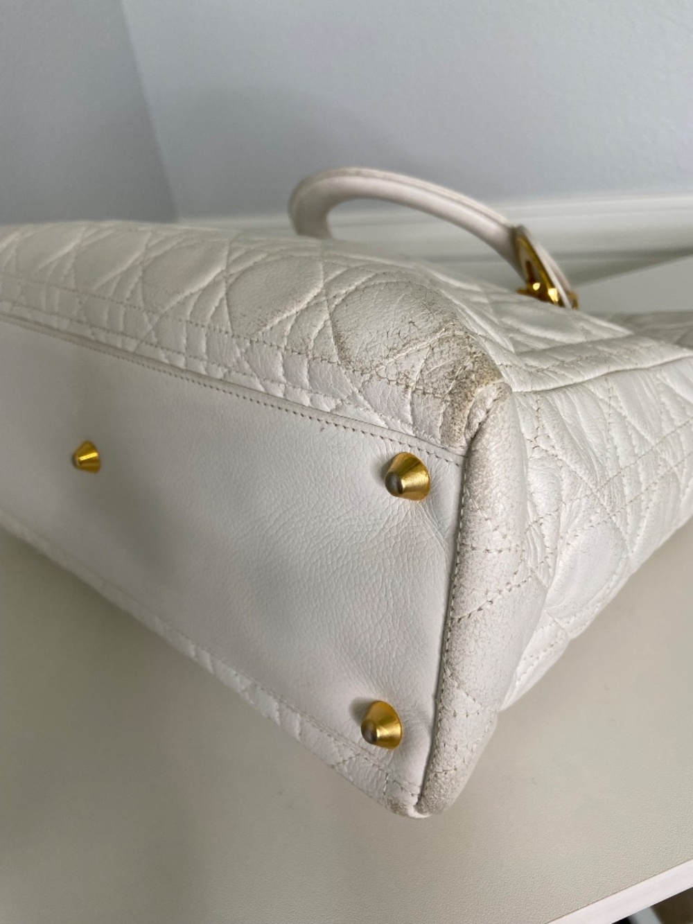 Authentic Dior White Lambskin Lady Dior Handbag Quilted Cannage Gold Hardware - Picture 8 of 16